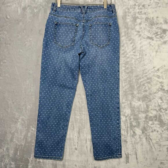Chicos Plantium Jeans Womens XS Medium Blue White Polka Dot Skimmer Stretch - Picture 2 of 11